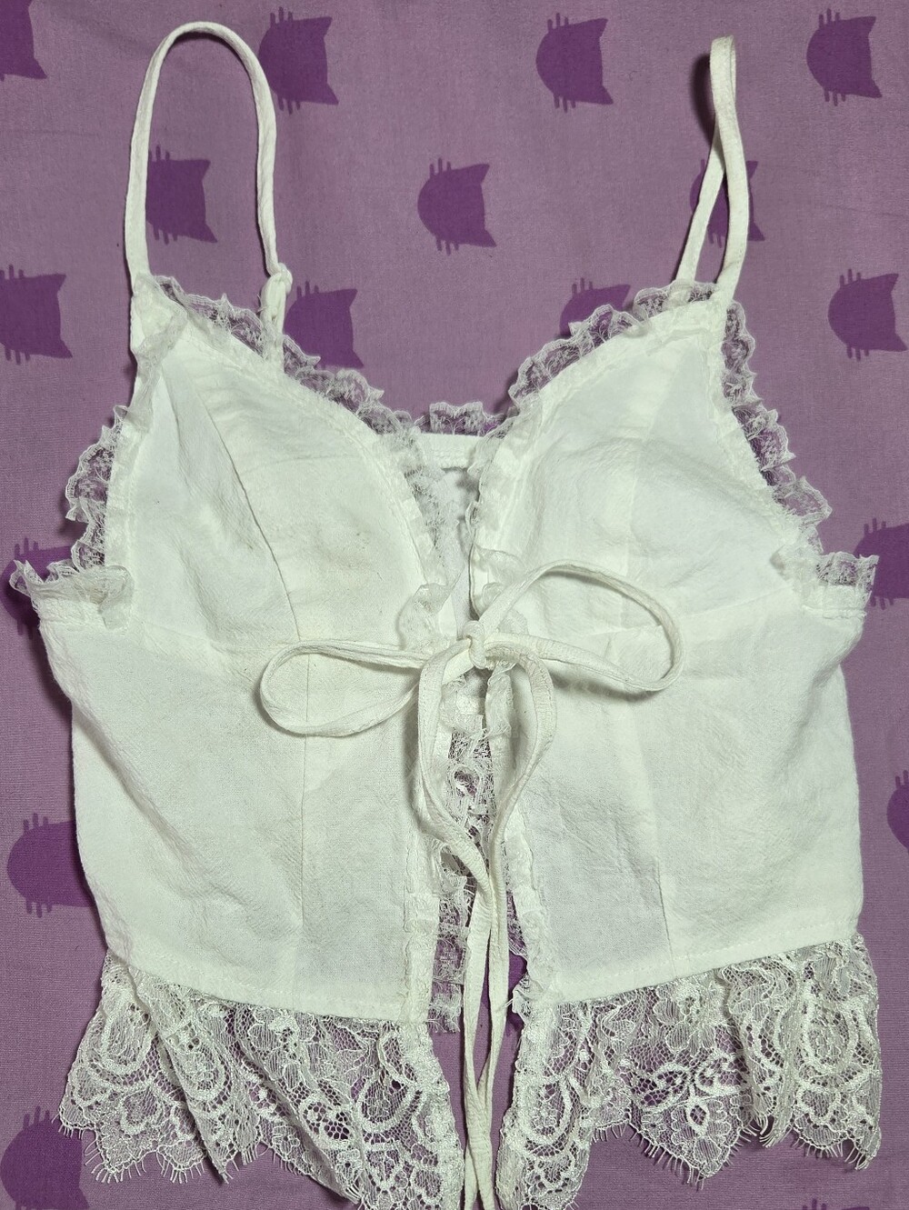 SHEIN White Lace Trim Tie Front Adjustable Strap Camisole Top, Women’s XS